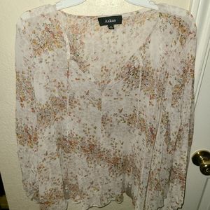 Cream floral long sleeve blouse